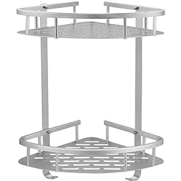 Geruike dušas plauktu grozs vannas istabai un virtuvei Pašlīmējošs taisnstūra dušas plaukts ar 2 āķiem, kosmosa alumīnijs