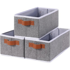 YheenLf Pack of 3 foldable storage baskets, fabric storage box with handle, used for organising small baskets in bathrooms, nurseries, cupboards and shelves (grey, 38 x 15.5 x 13 cm)