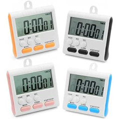 24 Hour Kitchen Timer, 4 Pieces Digital Countdown Time Timer Magnetic with Alarm, 4 Colours Kitchen Clock Timer with Stand for Cooking Shower Bathroom Children Teachers Gym Classroom Students