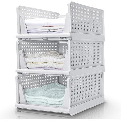 Yorbay Drawer Storage Box, Saliekams drēbju skapja organizētājs, Plauktu glabāšanas kaste apģērbiem, Virtuve, Guļamistaba, Balts, Komplekts no 3