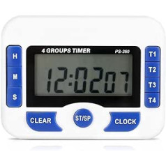 Digital Kitchen Timer, 4 Channel Timer for Independent Groups, Countdown Magnetic Kitchen Cooking Clock (White and Blue)