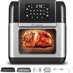 AAobosi Hot Air Fryer, 10L XXL Hot Air Oven, Electric Mini Hot Air Oven, Oil-Free Fryer, Rotating Grill Oven, Hot Air Fryer, Oil-Free with LED Touch Screen, 10 Multifunctional Modes, 7 Accessories