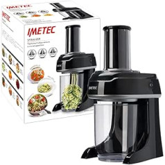 Imetec SP 100 Electric Spiral Slicer, Vegetable Cutter with 3 Shapes, Spaghetti, Tagliatelle, Pappardelle, Stainless Steel Blades, BPA-Free Container, 500 ml, Safety System