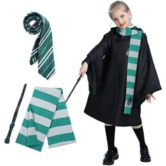 Alaiyaky Wizard Costume Set for Children Adults, Magic Costume Set, Magic Robe with Wands, Ties, Scarves, Green Wizard Robe for Halloween, Carnival, Cosplay Party