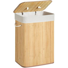 SONGMICS Laundry Basket with Lid, 72 Litre Bamboo Laundry Basket Foldable Laundry Bag Removable and Machine Washable with Handles for Laundry Room Bedroom Natural LCB10Y