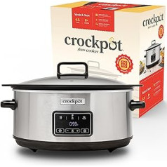 Crockpot Sizzle & Stew digitālā lēnā plīts, 6,5 l (8+ cilvēki), noņemama indukcijas bļoda, piemērota gaļai un dārzeņiem, EU 2 kontaktu spraudnis, nerūsējošais tērauds [CSC112X]