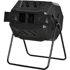 Senua 160L Tumbling Compost Bin Outdoor Double Chamber 360° Rotating Composter with Sliding Doors & Solid Steel Frame Waste Bin Composting Tumbler, Black