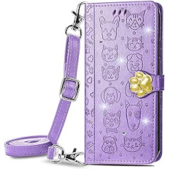 Vqwq mobilā telefona maciņš priekš LG K52 / LG Q52 / LG K62 — regulējama siksna Sparkly Animal Leather Case Iebūvēts slots, aizsargājošs atloka korpusa statīva magnētiskais vāciņš priekš LG K52 / LG Q52 / LG K62 [MG] Purple