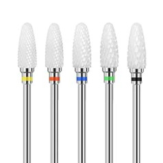 ‎Piashow Piashow Improved Version 5-Piece Ceramic Nail Drill Bit Set, Professional Nail Cutter Attachments, Home Use Nail Cutter Bits for Gel Nails, Manicure, Pedicure, Cuticles (3/32 Inches)