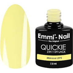 Emmi Nail Quickie Mimosa 3-in-1 (dzeltens, L395), LED UV nagu laka, pamata kārta un virskārta, kas spīd līdz pat 3 nedēļām, izturīga pret skrāpējumiem, triecienizturīga, vegāniska, 7,5 ml