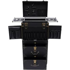 4 Levels Salon Trolley Cosmetic Case Hairdressing Case Makeup Case Beauty Case Professional Trolley on Wheels Cosmetics Hairdressing Trolley Work Trolley Operating Trolley Black, black, retro style