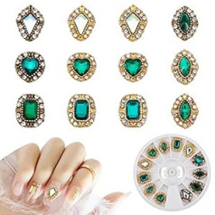 Niceneeded 12 gabali nagu mākslas rhinestones, 3D nagu mākslas dekorēšana ar lieliem jauktiem izmēriem, nagu metāla kristāli, dārgakmeņi, akmeņi sievietēm, meitenēm DIY nagu dizaina piederumi (2. stils)