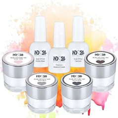 Nd24 Naildesign Premium Bundle Nude Lover Soak Off Gel Collection gumijas bāzes virskārtas un krēma noņemšanas līdzeklis - ļoti pigmentēts UV LED gēla laka - bagātīga krāsa, izturīga - viegli nolobāma - 7 gabali