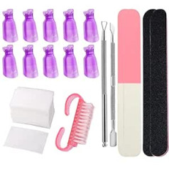 Vegcoo Gel Nail Polish Remover Tool Kit, VEGCOO 10 Pieces Plastic Nail Clip, 200 Pieces Nail Cloth Cotton Pads, 4 Pieces Nail File 100/180 Grit, 1 Nail Brush and 2 Cuticle Pushers (Purple)