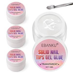 Ebanku Solid Nail Glue Builder gēls gēla nagiem, Nagu līme uzgaļiem, Cietā nagu gēla līme, Nagu līme, Īpaši spēcīga mākslīgajiem nagiem, UV līme nagiem, Rhinestones (nepieciešams sacietēšana) (4 gab.)