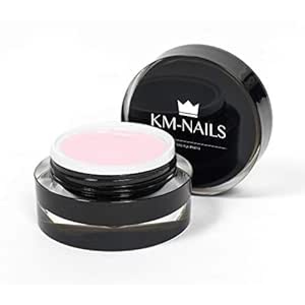 Km-Nails 15 ml būvgēls rozā piena stikla šķiedras gēlā, piemērots arī uzgaļu uzspiešanai