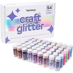 Hemway Fine Glitter — 54 x 9,6 g (0,34 oz) Craft Glitter Shaker komplekts, daudzfunkcionāls spīdums rokdarbiem, sveķi, māksla, krūzes, dekorācijas, acu ēnas, grims, nagi