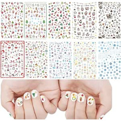 ‎Ochilima OCHILIMA 10 Sheets Christmas Nail Stickers, 1000 Pieces Self-Adhesive Tips Including Christmas Tree/Santa Claus/Snowflake/Snowman for Women DIY Nail Art