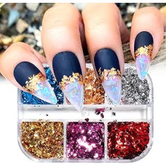 Eseres Mirror Nail Glitter Jauktas krāsas nagu folija sequins folija Luxury sequins nagu mākslas dizains