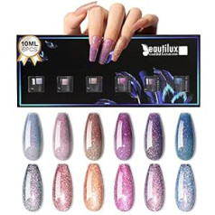 Beautilux Beautiful Luxurious Beautilux atstarojoša gēla nagu laka dimanta UV/LED gēla nagu lakas komplekts daļēji pastāvīgs mirdzošs gēls atstarojošs nagu lakas piesūcināšanas želejs 6 x 10 ml nagu mākslai DIY mājas salons Nail Art