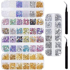 Johotone Nail Art Rhinestone Multi Design Nail Art Rhinestone komplekts 5 kastes Nagu mākslas kristāli Dimanti ar 2 pincetēm 3D nagu mākslas dizaina DIY dekorācijām