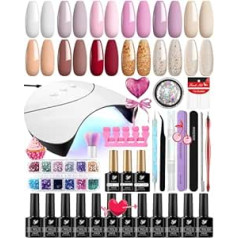 Phoenixy gēla nagu sākuma komplekts, UV nagu lakas komplekts ar UV lampu 36 W 12 krāsas Rozā violets gēla nagu lakas komplekts Shellac komplekts Starter Set with Base Top Coat Gēla nagu komplekts Dāvana sievietēm