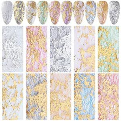 Niceneeded 10 rullīši 3D tīkla nagu uzlīmes, krāsains sietveida nagu zelta sudraba lapu tīkli Nail Art Chip Giltter spīdīgas folijas nagu mākslas dizaina dekorēšanai, dobas sieta uzlīmes DIY