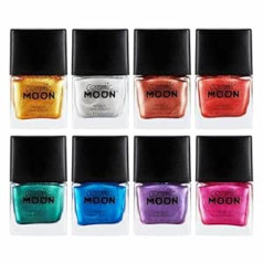 Cosmic Moon - Metallic nail polish - 14ml - For fascinating metallic nails - Set of 8 colours - Contains: Silver, Gold, Rose Gold, Pink, Red, Green, Blue, Purple