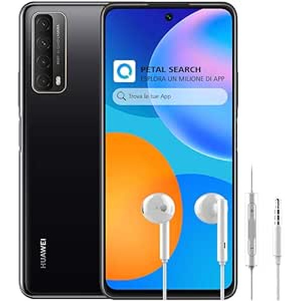 HUAWEI P smart 2021 + AM 115 austiņas, uzlāde 22,5 W, akumulators 5000 mAh, četras kameras ar AI un galveno sensoru 48 MP, FHD+ displejs 6,67 collas, 4 GB RAM, 128 GB ROM, melns