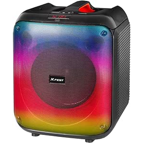 Trevi XFest XF 470KB pastiprināts portatīvais skaļrunis Fire Flame 60W USB ligzda Micro SD AUX-IN Iebūvēts akumulators Karaoke ballītes skaļrunis ar dinamisko mikrofonu