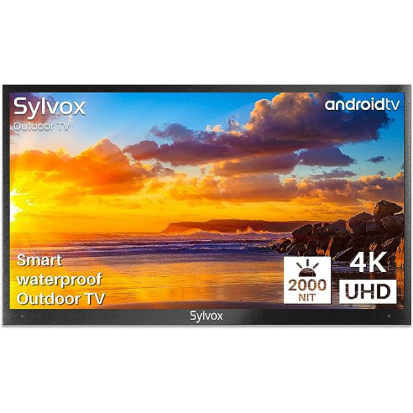 SYLVOX 75 collu āra televizors 4K HDR viedtelevizora balss tālvadības pults 2000 nitu Dolby Audio IP55 ūdensizturīgs Chromecast, DVB-T2/S2/C, DTV/ATV, 10 bitu 1,07 miljardi 178 ° skata leņķa baseins Pro 2023