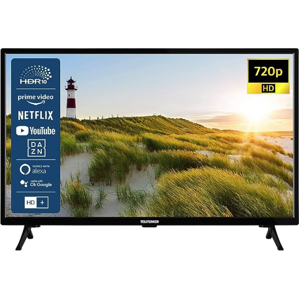 TELEFUNKEN D32H550X1CWT 32 collu televizors/viedtelevizors (HD Ready, HDR, trīskāršs uztvērējs, Dolby Audio) — 6 mēneši HD+ iekļauts [2023], melns