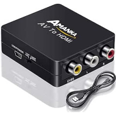 AMANKA AV uz HDMI adapteris un RCA HDMI 1080P video pārveidotājs ar USB uzlādes kabeli datoram klēpjdators Xbox PS4 PS3 televizors STB VHS DVD kamera melna