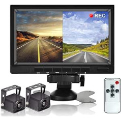 CAMECHO Rückfahrvideosystem ar Dual Rückfahrkamera,7 Zoll Monitor 2 Split-Bildschirm,Wasserdicht Nachtsicht HD Rückfahrkameras Auto für LKW/Wohnmobil/Trailer/PKW/KFZ 12V-36V