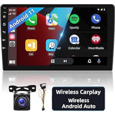 Automašīnas radio Android 11 ar Apple Carplay bezvadu Android automašīnas 2 Din radio Navi 9 collu ekrāna skārienekrāns Bluetooth/GPS navigācija/FM RDS radio automašīnas multivides atskaņotājs, WiFi/USB/atpakaļgaitas kamera