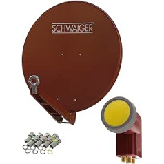 SCHWAIGER 4647 satelīta komplekts satelītantena četrstūris LNB digitālais 8x F savienotājs 7 mm satelīta antenas alumīnija komplekts antracīts 75 x 80 cm