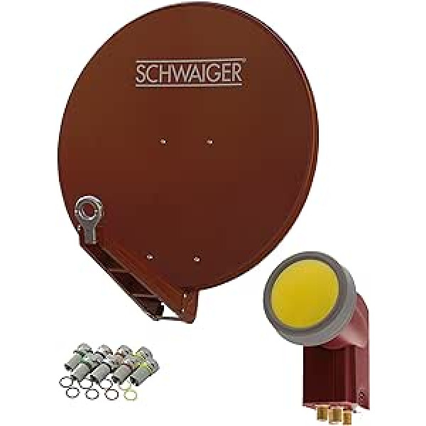 SCHWAIGER 4647 satelīta komplekts satelītantena četrstūris LNB digitālais 8x F savienotājs 7 mm satelīta antenas alumīnija komplekts antracīts 75 x 80 cm