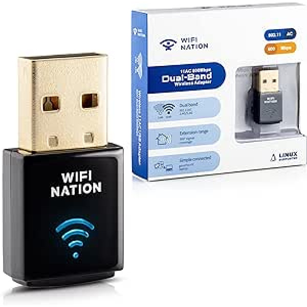 WiFi Nation Wireless Dongle Mini 802.11ac AC600 USB WiFi adaptera mikroshēmojums Realtek RTL8811AU Dual Band 2,4GHz vai 5GHz Atbalsta Windows, MacOS un Linux