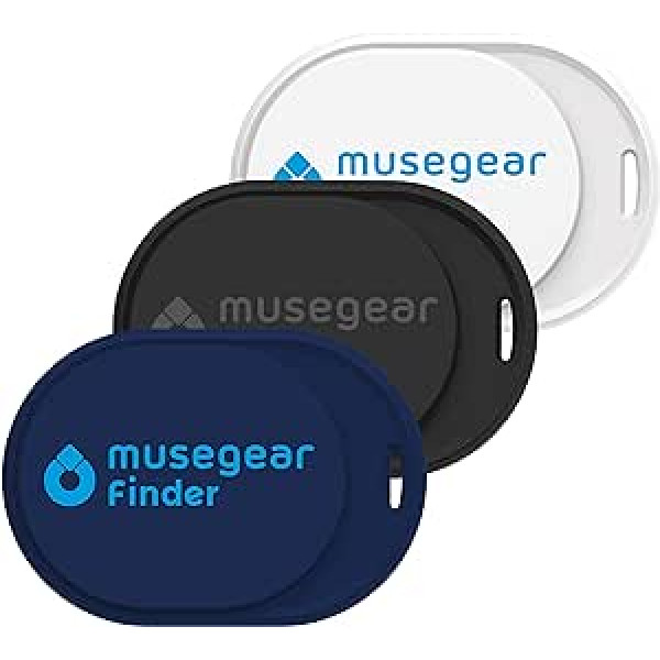 musegear Key Finder Mini ar Bluetooth lietotni, Key Finder Loud mobilajam tālrunim, 3 iepakojumā: tumši zils, balts un melns, iOS un Android ierīcēm, atslēgu meklēšana