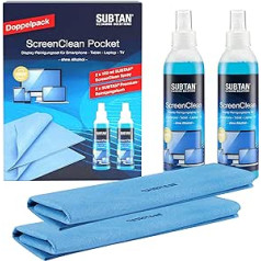 SUBTAN Screen Cleaner Kit - Twin Pack - 2 x 100ml Screen Cleaner + 2 x Cleaning Cloth 30 x 38 cm for iPhone, iPad and Other Smartphones and Tablets