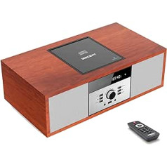 Compact Systems Nostalgic Bluetooth stereo sistēma mājām, WISCENT Vintage Micro HiFi sistēmas CD atskaņotājs, ar Bluetooth audio straumēšanu, FM radio, USB ports, papildu ieeja, austiņu ligzda