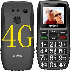 artfone 4G vecākais mobilais tālrunis bez līguma pensionāra mobilais tālrunis ar lielām pogām ar divām SIM kartēm pensionāra mobilais tālrunis ar SOS avārijas zvana pogu, 1400 mAh akumulators, 1,77 collu krāsains displejs,