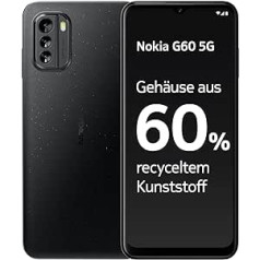 Nokia G60 5G viedtālrunis, 6,58 collu HD+ 120 Hz displejs, 6 GB RAM un 128 GB krātuve, Android 12, 50 MP AI kamera, izgatavota no 60% pārstrādāta plastmasas, 2 dienu akumulatora darbības laiks — melns