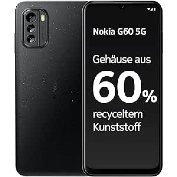 Nokia G60 5G viedtālrunis, 6,58 collu HD+ 120 Hz displejs, 6 GB RAM un 128 GB krātuve, Android 12, 50 MP AI kamera, izgatavota no 60% pārstrādāta plastmasas, 2 dienu akumulatora darbības laiks — melns