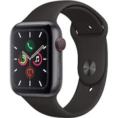 Apple Watch Series 5 (GPS, 44 mm) — Aluminiumgehäuse Space Grau mit Sportarmband Schwarz (Generalüberholt)