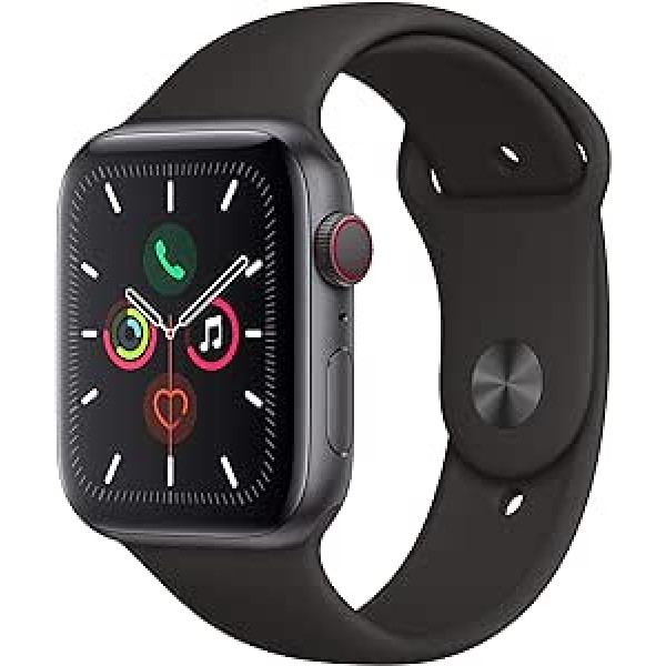 Apple Watch Series 5 (GPS, 44 mm) — Aluminiumgehäuse Space Grau mit Sportarmband Schwarz (Generalüberholt)