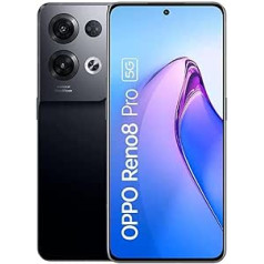 OPPO Reno8 Pro viedtālrunis, MediaTek Dimensity 8100-MAX 5G 6,7 collu 120Hz AMOLED ekrāns, 50MP + 82 aizmugurējā kamera, 32 priekšējā kamera, RAM GB ROM 256 4500mAh 80W Supervooc, stiklots melns