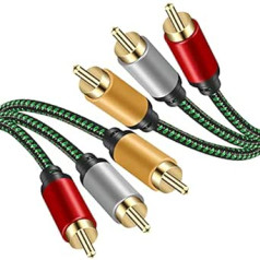 Audio Video RCA Cable 5m 3 RCA Male to 3 RCA Male 24K Gold Plated Composite AV Cable Compatible with Set-Top Box, Speaker, Amplifier, DVD Player and More (5m)