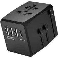 Vispasaules 3,5 A liela ātruma 3 x USB+3A C tipa porta universālais ceļojumu adapteris Maksimālā jauda 1920 W 240 V maiņstrāvai