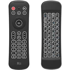 Rii MX6 2,4 G fona apgaismojuma gaisa pele + bezvadu tastatūra + 6 asu somatosensorā tālvadības pults + mikrofons + IR mācību pogas 5 in-1, kas paredzētas mini personālajiem datoriem/viedtelevizoram/Android TV box/Raspberry Pi (ASV izkārtojum